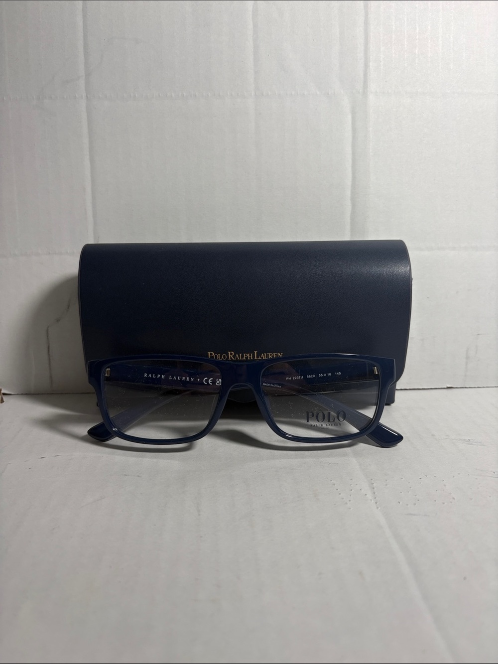 Polo by Ralph Lauren Men's Dark Blue Rectangular Glasses with Branded Case